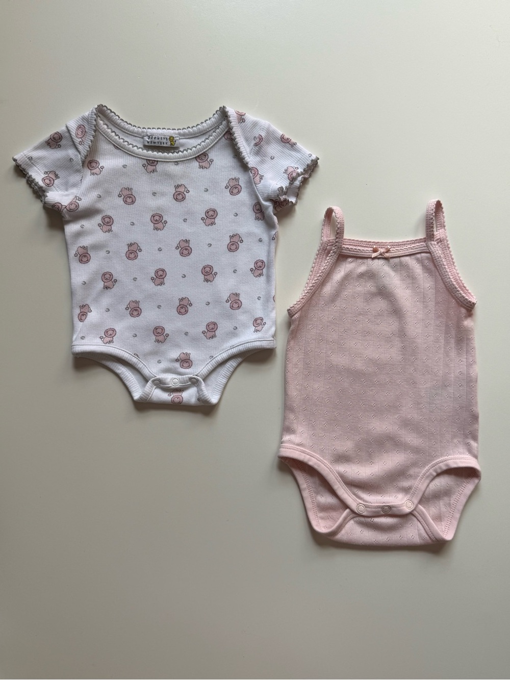 Bundle of 2 Baby Girl Onesies - Barneys NY Lion Print & H&M Pink Pointelle